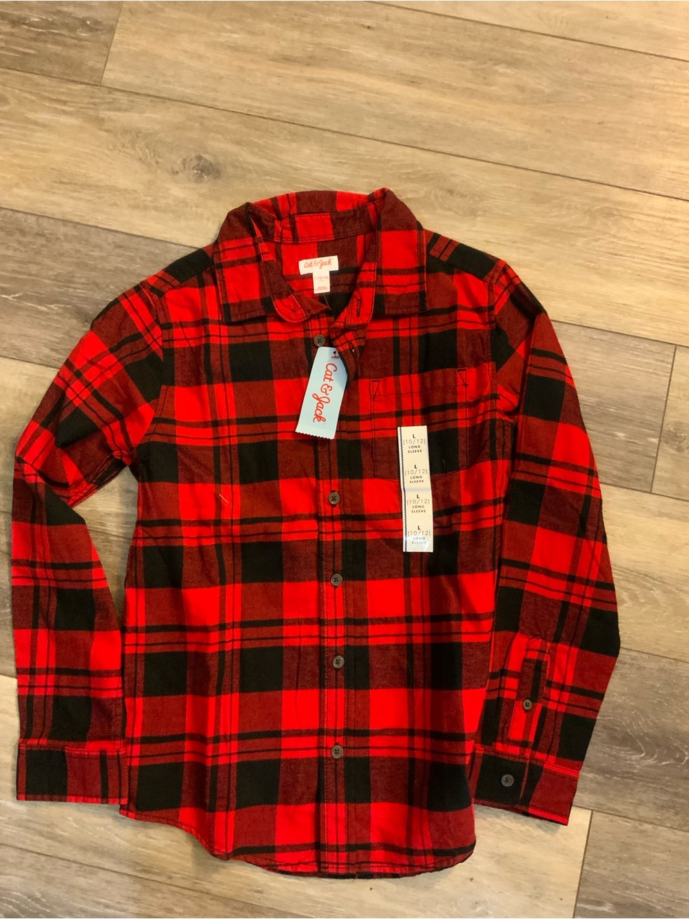 Cat & Jack Red and Black Plaid Button-Down Shirt